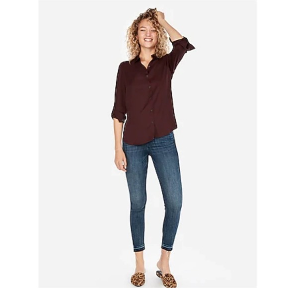 Express Button Down Burgundy SZ XS - Picture 2 of 7